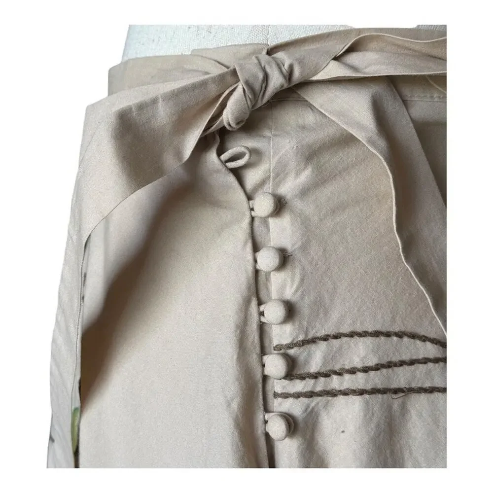 BCBGMAXAZRIA Floral Embroidered Flared A-Line Skirt Tan Neutral 100% Cotton L